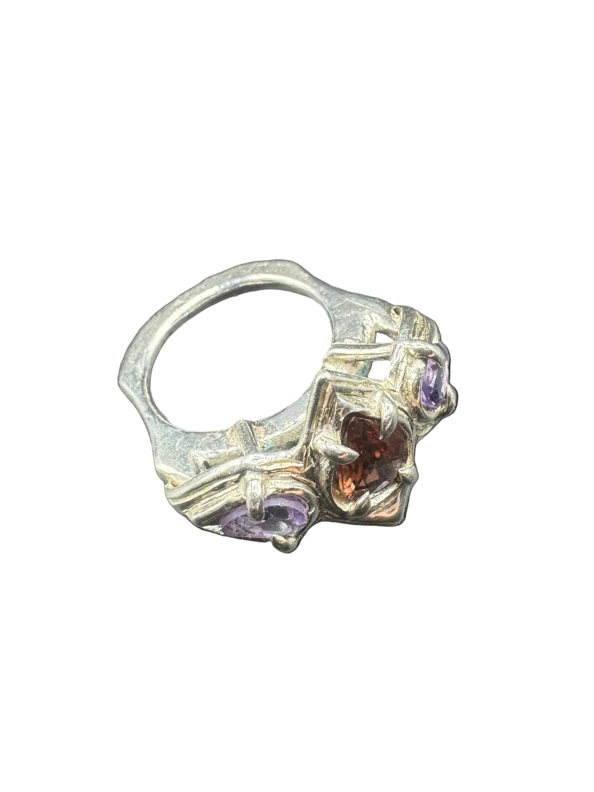 Gothic Princess Ring – 1.2CT Peach Zircon & Amethyst – Handmade 925 Silver Size 5