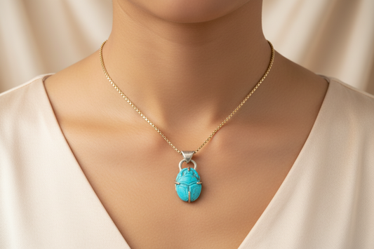 Turquoise Scarab Silver Pendant