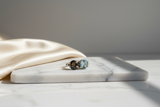 Nevada Smoky Quartz, Aquamarine & Garnet Ring Size 6
