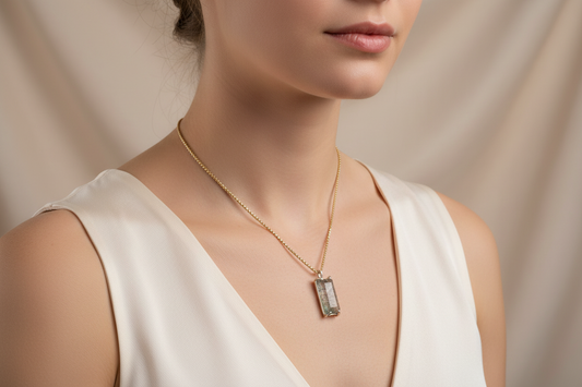 Hand-Carved Silver Tourmalated Quartz Pendant with Green Tourmaline Inclusions – Ocean Wave Design