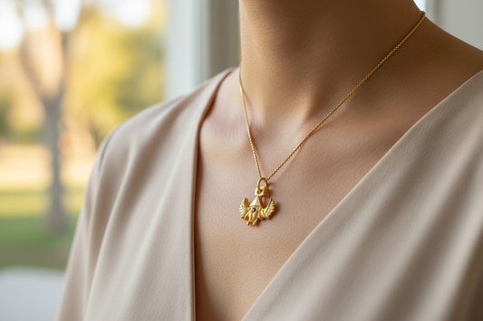 Gold-plated Egyptian Scarab Pendant with Red Sapphire