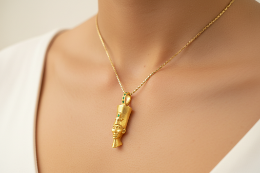 Gold-Plated Priest Pendant with Emerald & Garnet Accents – Symbol of Rebirth