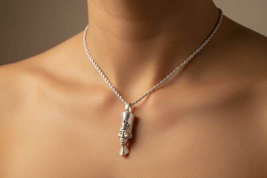 Hand-Carved Sterling Silver Egyptian Priest Pendant with Gemstone Headpiece & Rebirth Symbolism