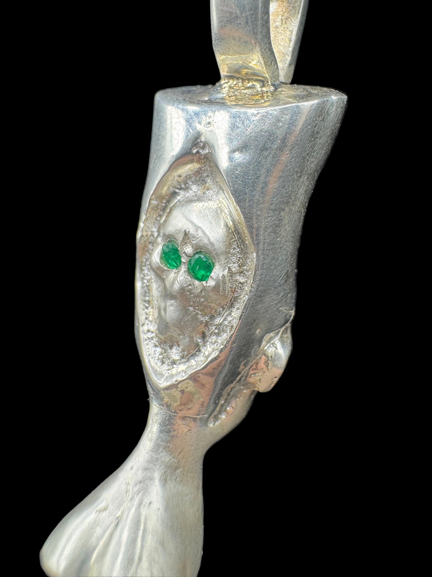 Hand-Carved Sterling Silver Egyptian Priest Pendant with Gemstone Headpiece & Rebirth Symbolism