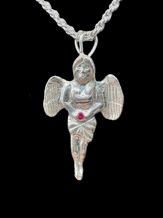Nomadic Angel — Ruby & Hand-Carved 925 Silver Pendant