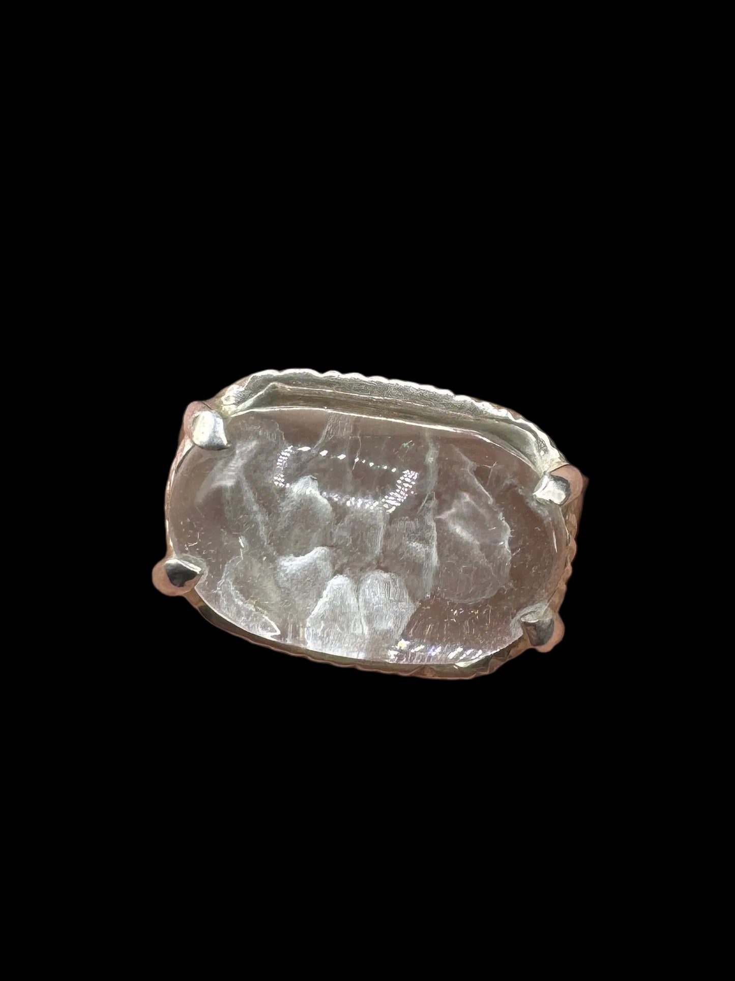 Aquamarine Cabochon Reverse Intaglio Flower 925 Silver Ring Size 7.5