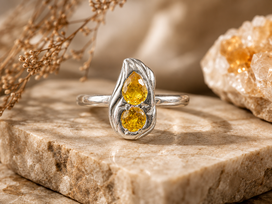Handmade Yellow Sapphire Size 10 Ring in 950 Silver | Organic Artisan Ring | Orfinart