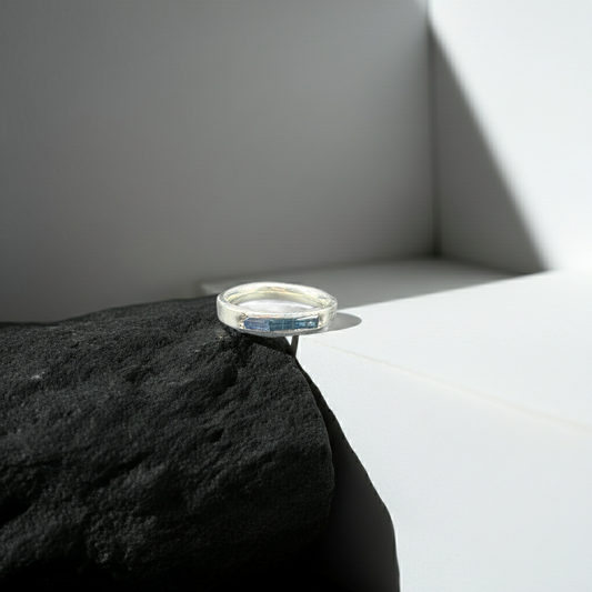 Blue Sapphire Channel Ring in 950 Fine Silver | Handmade Size 7 Band by Orfinart