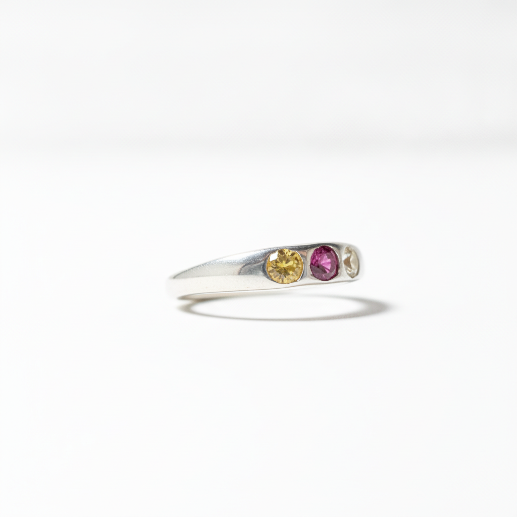Handcrafted UV Reactive Ruby & Yellow Sapphire Ring – Size 6 | 950 Silver | One-of-a-Kind by Orfinart