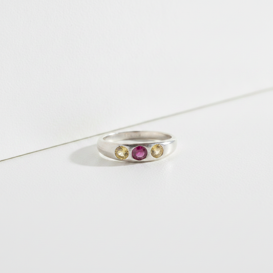 Handcrafted UV Reactive Ruby & Yellow Sapphire Ring – Size 6 | 950 Silver | One-of-a-Kind by Orfinart