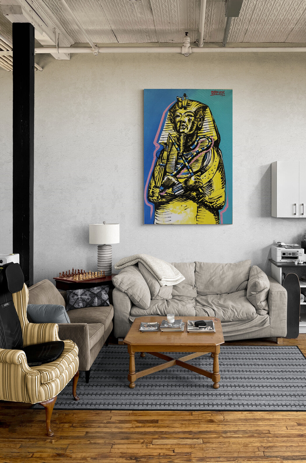 King Tut Hand-Painted Acrylic Portrait: Andy Warhol Inspired Pop Art — 2ft x 3ft