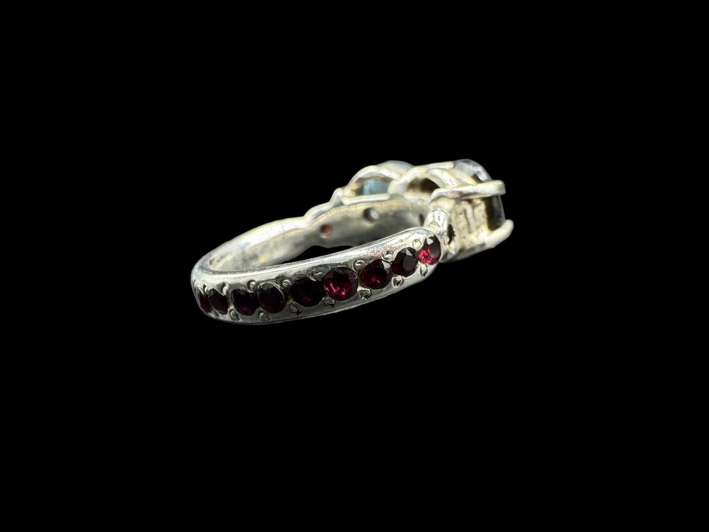 Nevada Smoky Quartz, Aquamarine & Garnet Ring Size 6