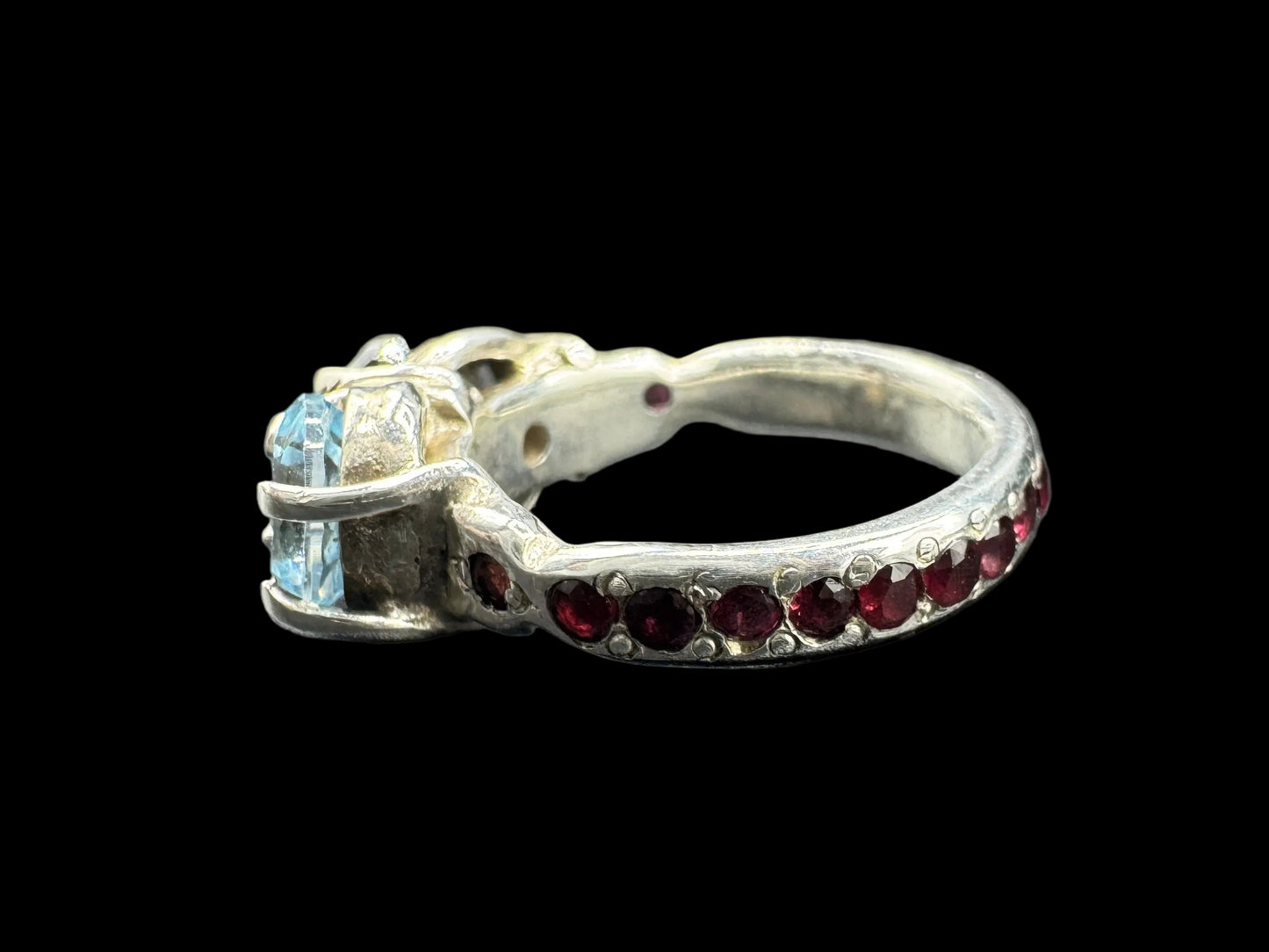 Nevada Smoky Quartz, Aquamarine & Garnet Ring Size 6