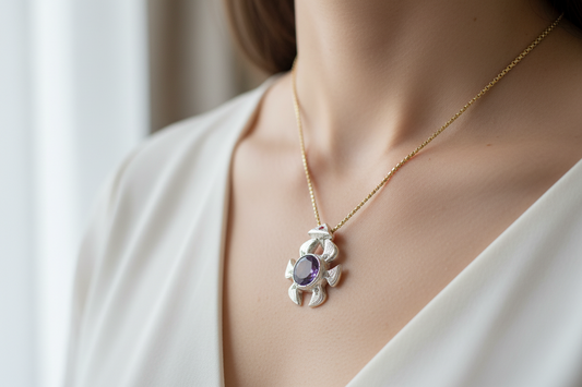 Biblically Accurate Angel — Amethyst, Ruby, White Sapphire & 925 Silver Pendant