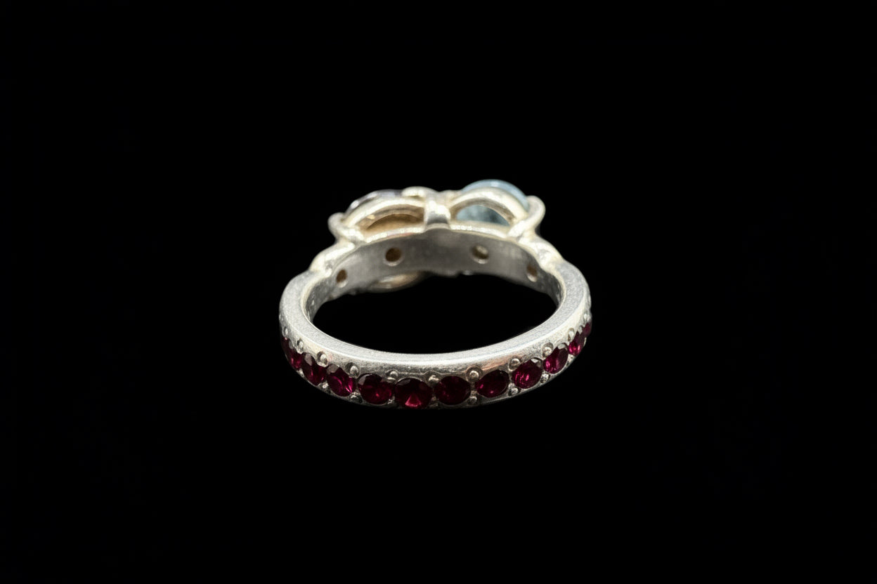 Nevada Smoky Quartz, Aquamarine & Garnet Ring Size 6