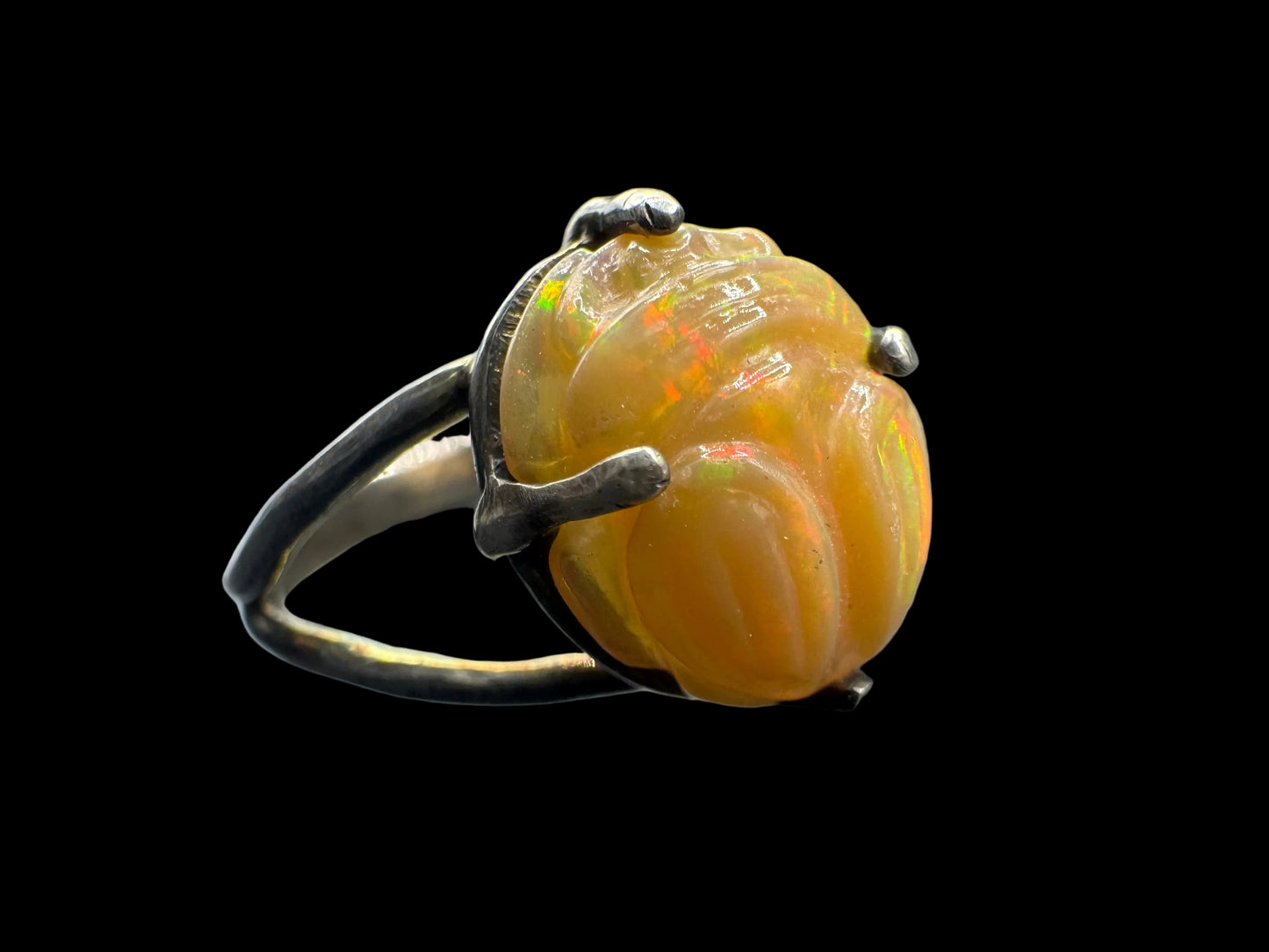 Hand carved 925 Silver Opal Scarab Ring Size 6.5