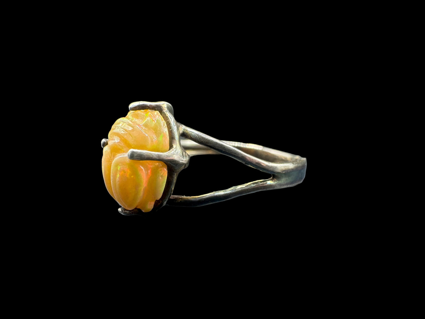 Hand carved 925 Silver Opal Scarab Ring Size 6.5