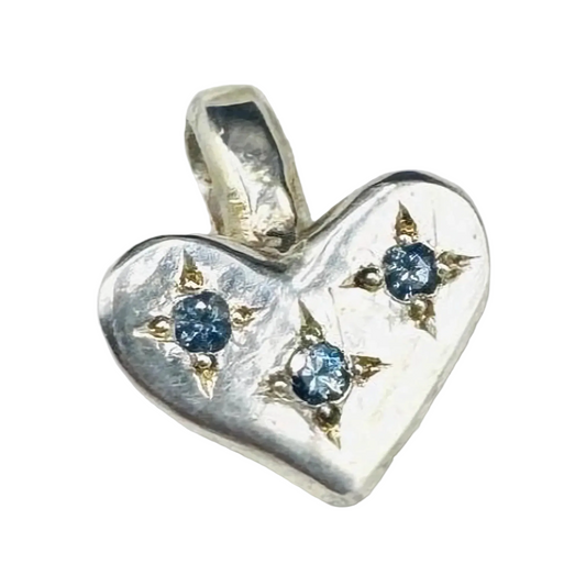 Handmade Silver Heart Pendant with Three Blue Sapphires