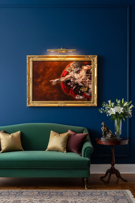 Reimagined “The Creation of Adam” — Gold Framed Original Acrylic Painting 2ftx3ft