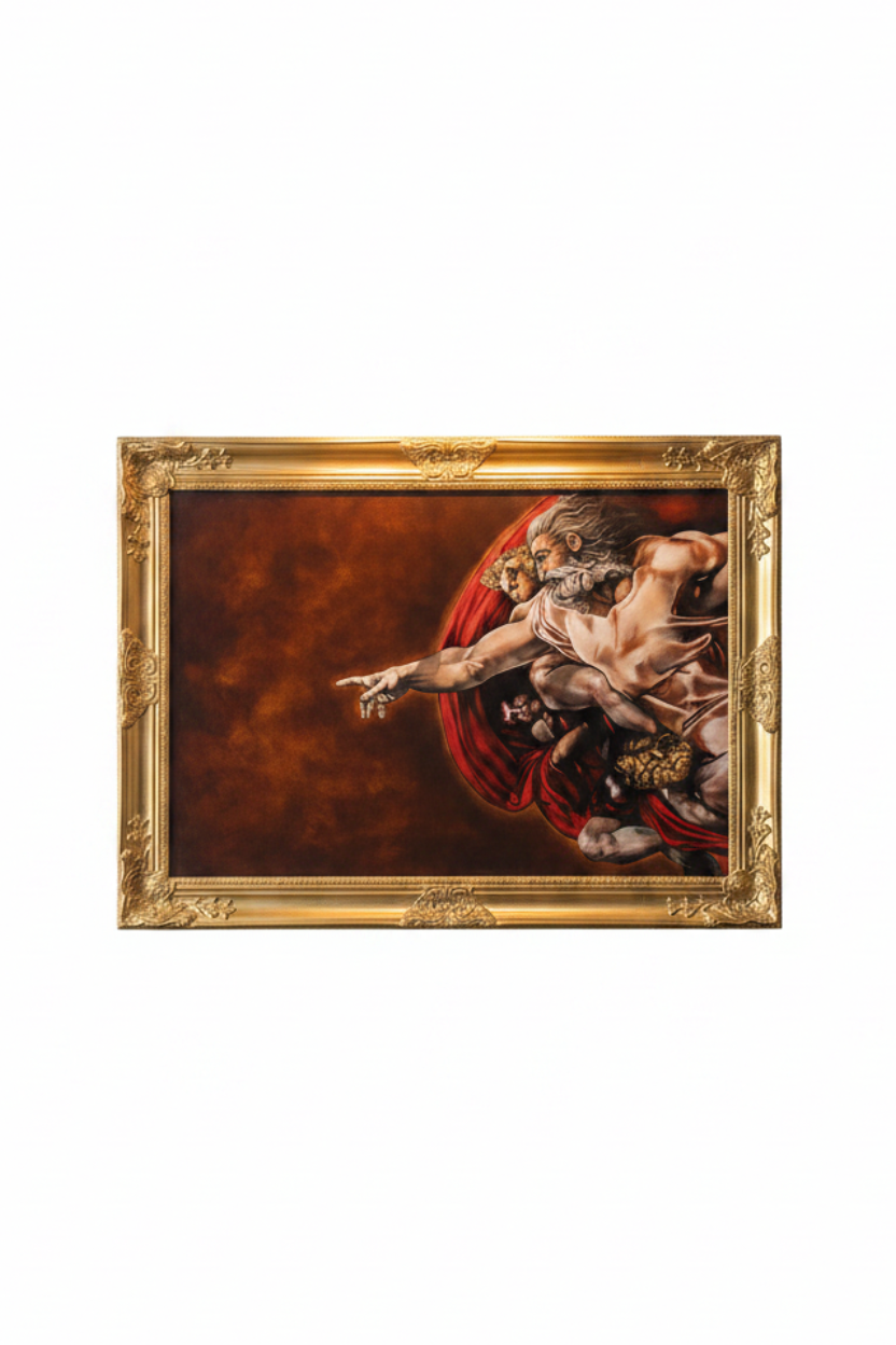 Reimagined The Creation of Adam | Gold Framed Original Acrylic Painting