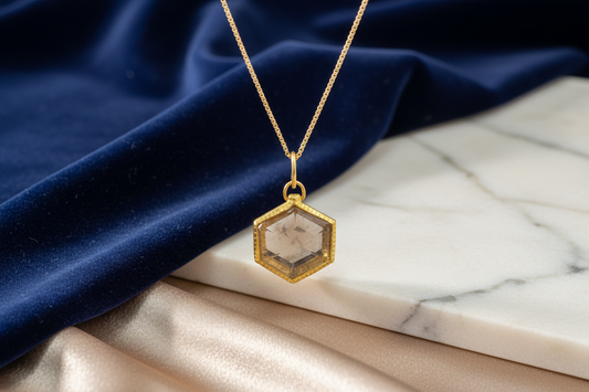 Gold-plated Smoky Quartz Compass