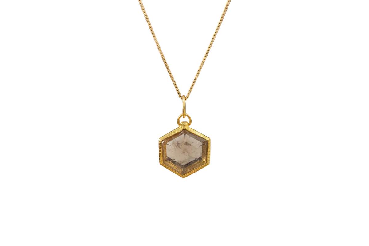 Gold-plated Smoky Quartz Compass