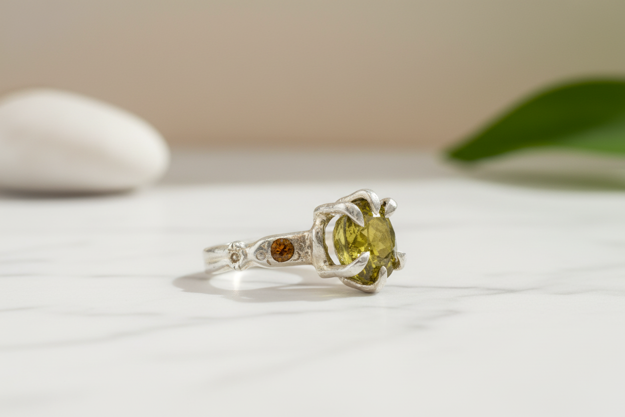 Handmade Sapphire Sphene Ring Size 6