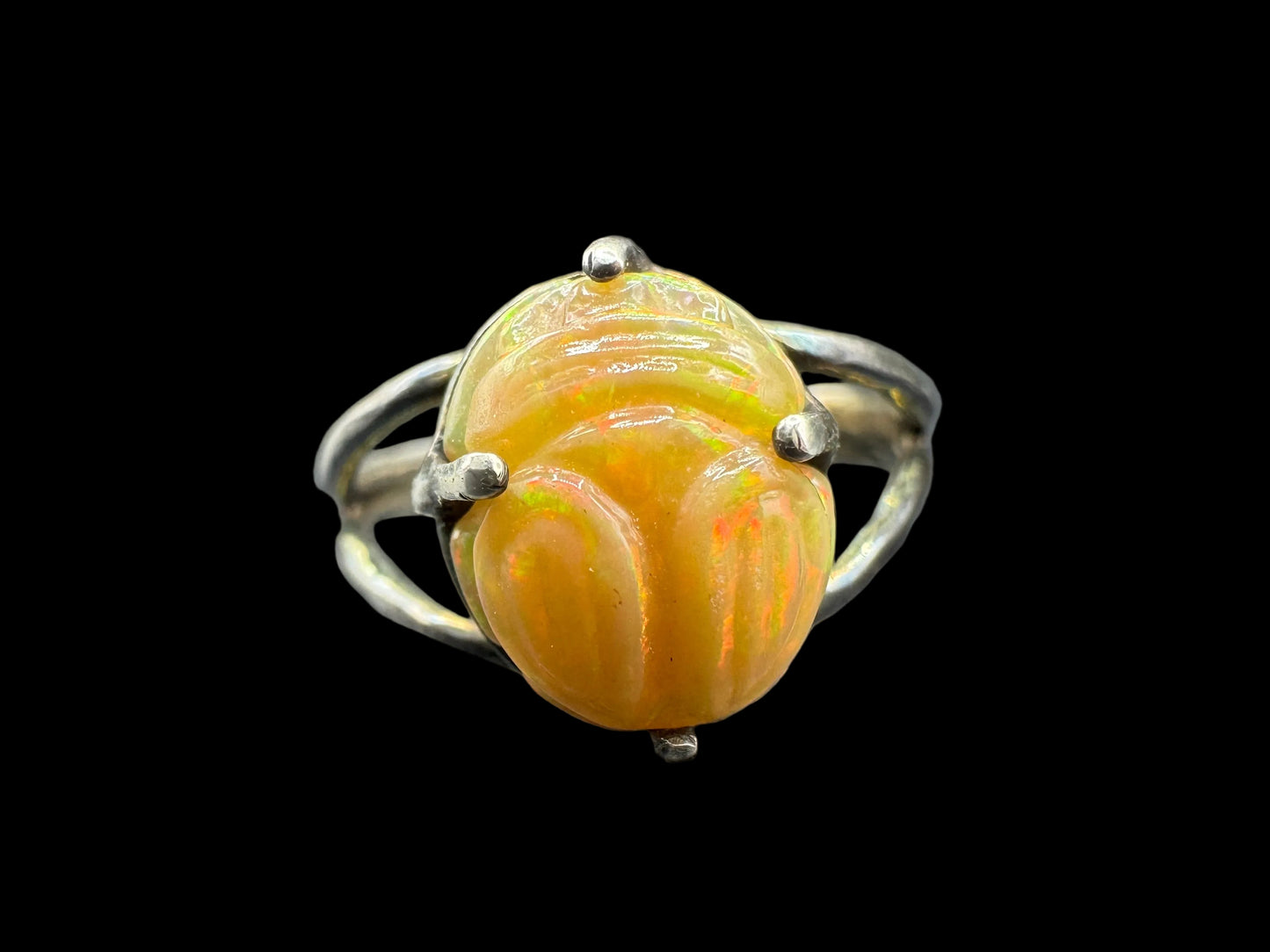 Hand carved 925 Silver Opal Scarab Ring Size 6.5