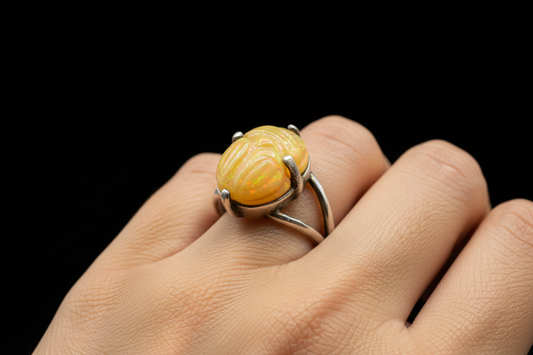 Hand carved 925 Silver Opal Scarab Ring Size 6.5