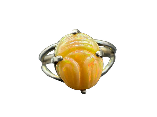 Hand carved 925 Silver Opal Scarab Ring Size 6.5