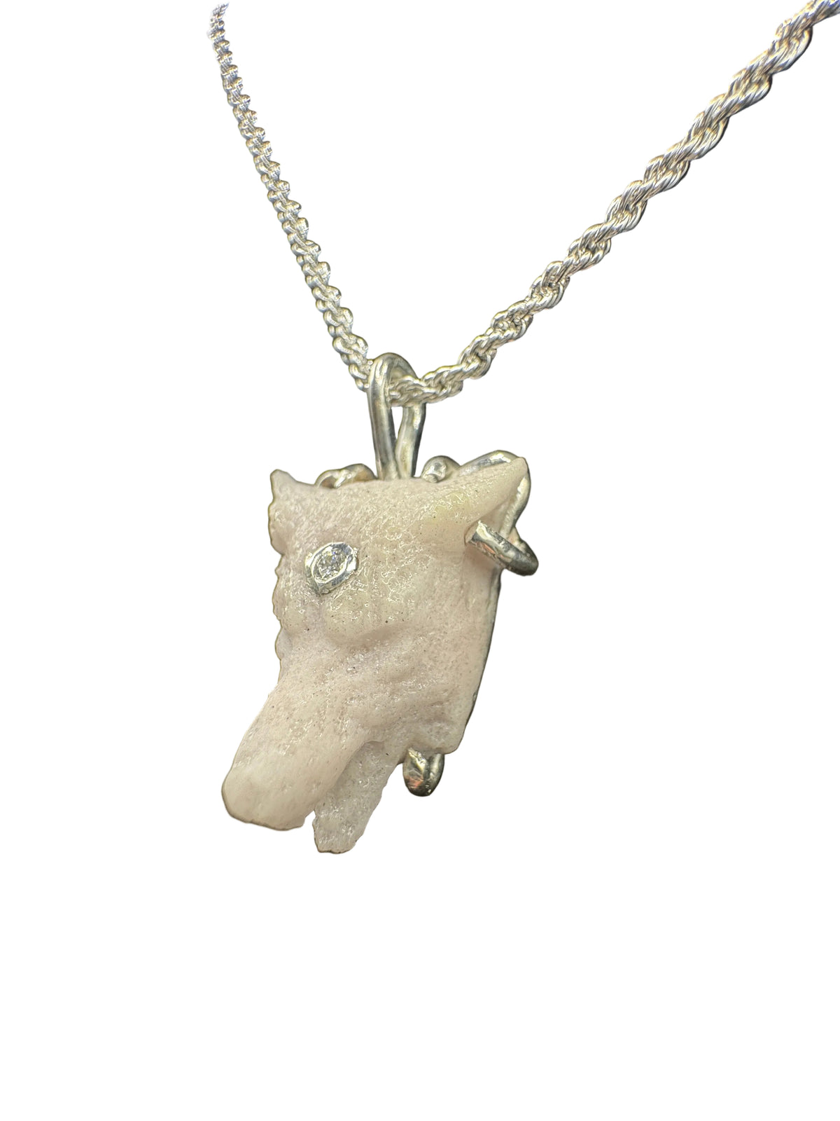 Borosilicate Wolf with Diamond Inlay