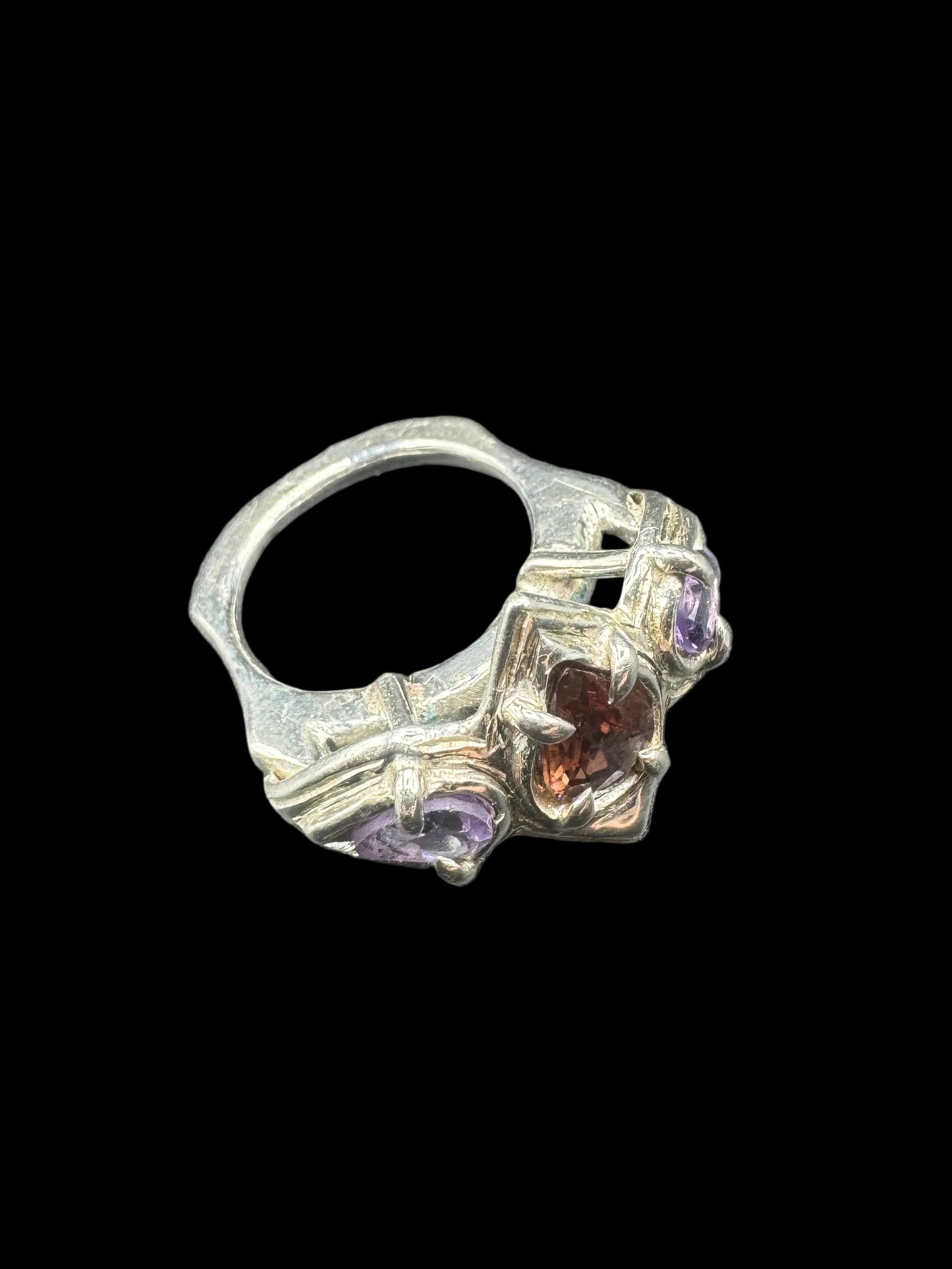 Gothic Princess Ring – 1.2CT Peach Zircon & Amethyst – Handmade 925 Silver Size 5
