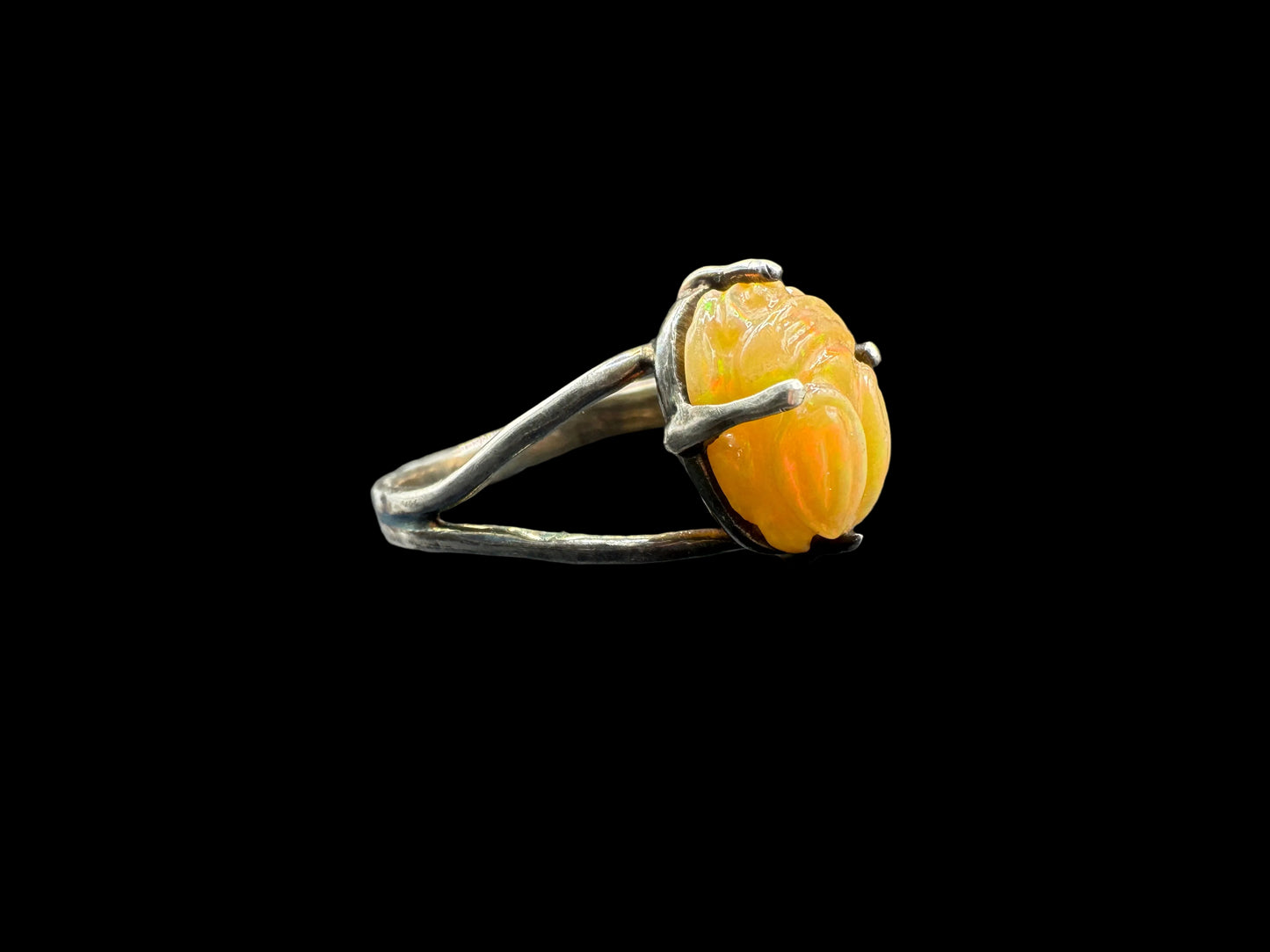 Hand carved 925 Silver Opal Scarab Ring Size 6.5