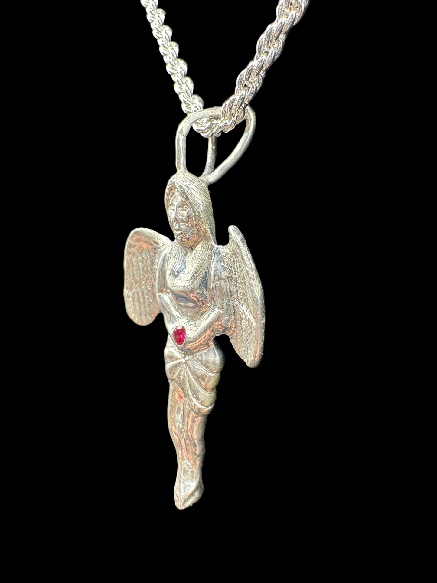 Nomadic Angel — Ruby & Hand-Carved 925 Silver Pendant