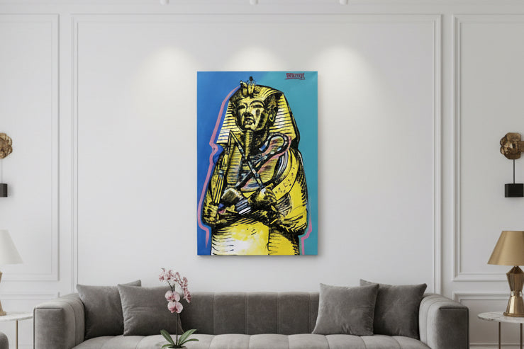 King Tut Hand-Painted Acrylic Portrait: Andy Warhol Inspired Pop Art — 2ft x 3ft