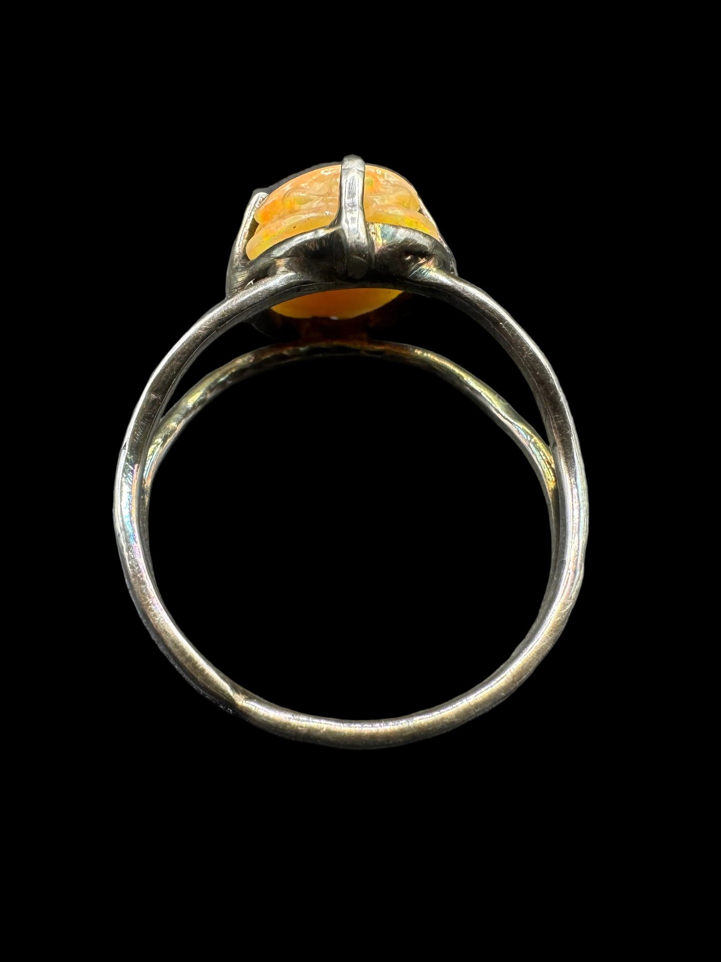 Hand carved 925 Silver Opal Scarab Ring Size 6.5