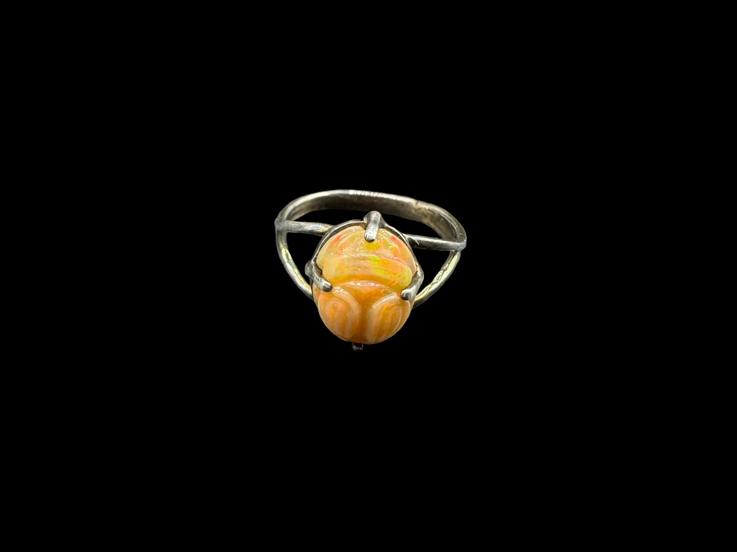 Hand carved 925 Silver Opal Scarab Ring Size 6.5