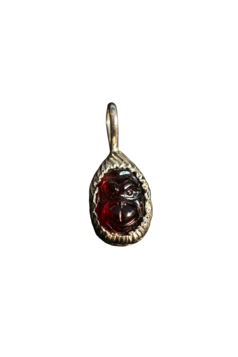 Hand-Carved 6ct Garnet Gorilla Pendant in 950 Fine Silver | Original Sculpture by Orfinart