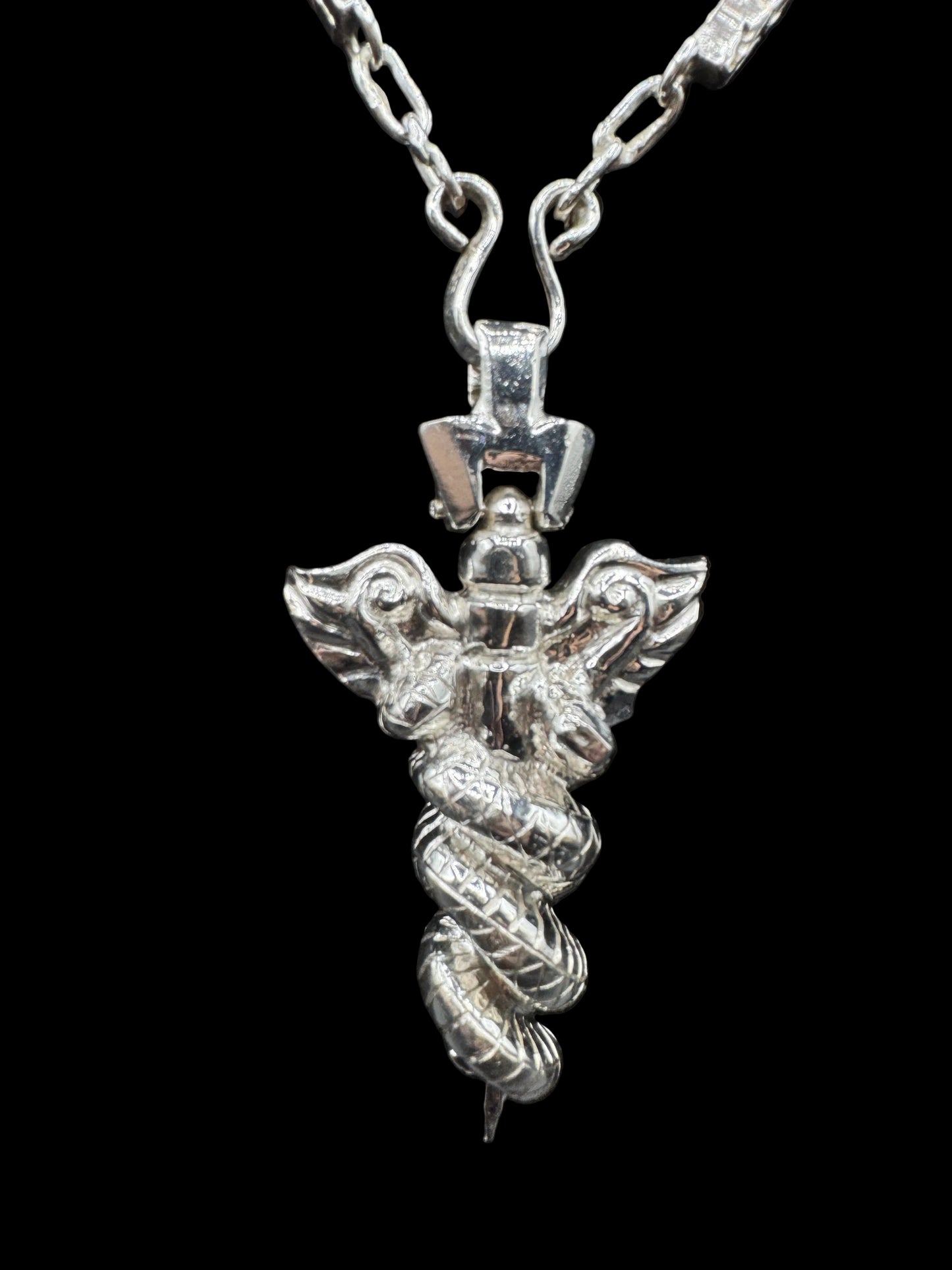 Rod of Asclepius with Handmade 925 Silver chain