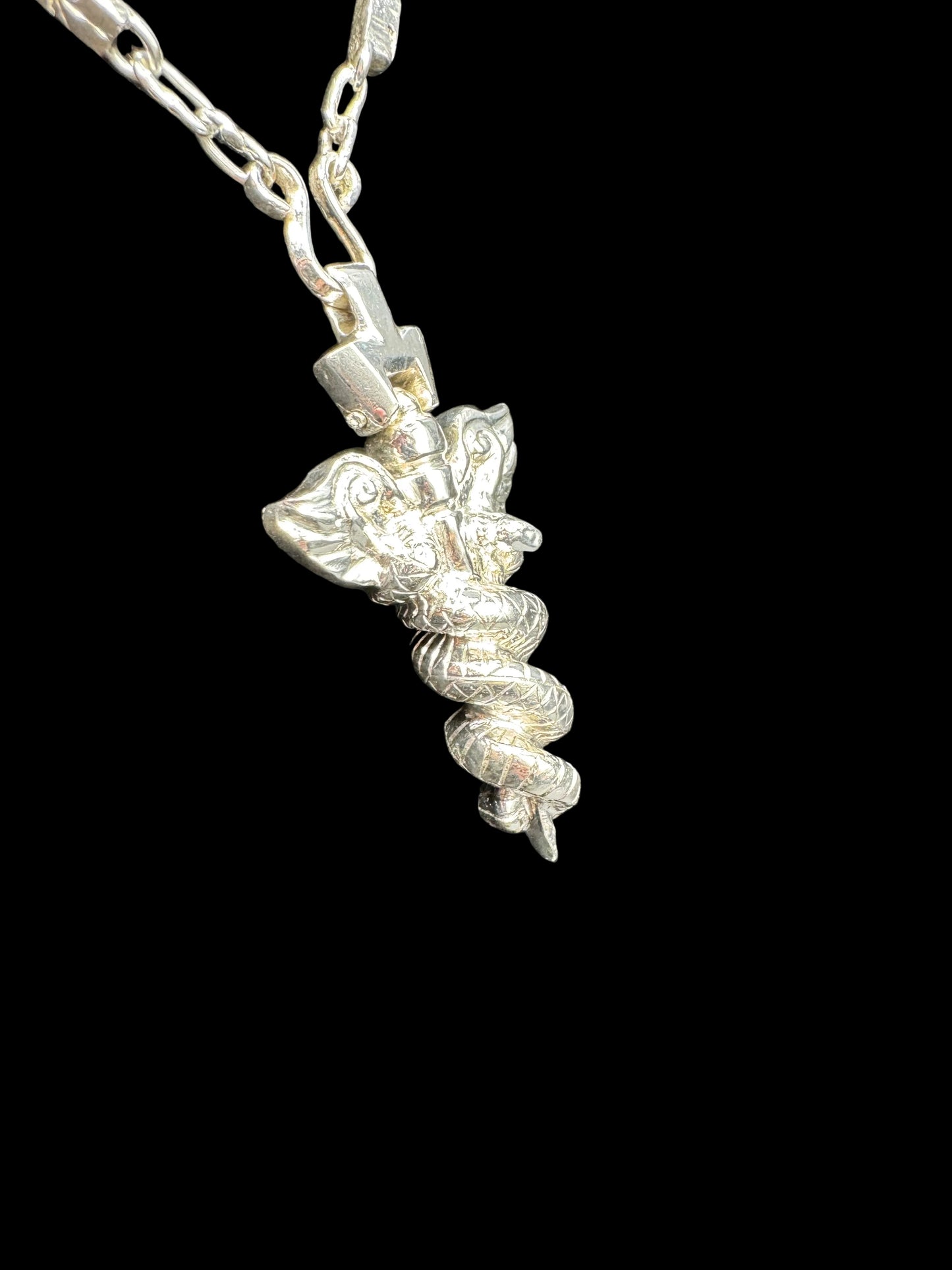 Rod of Asclepius with Handmade 925 Silver chain