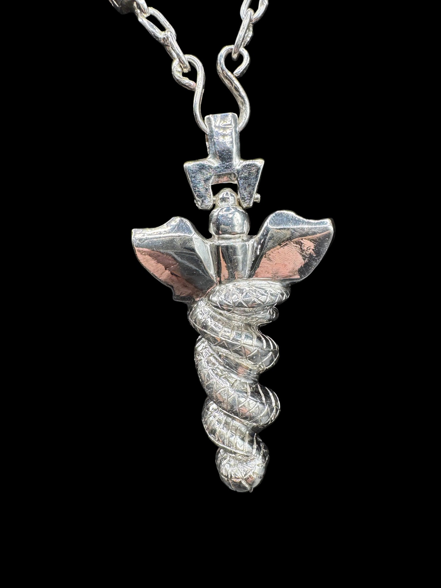 Rod of Asclepius with Handmade 925 Silver chain