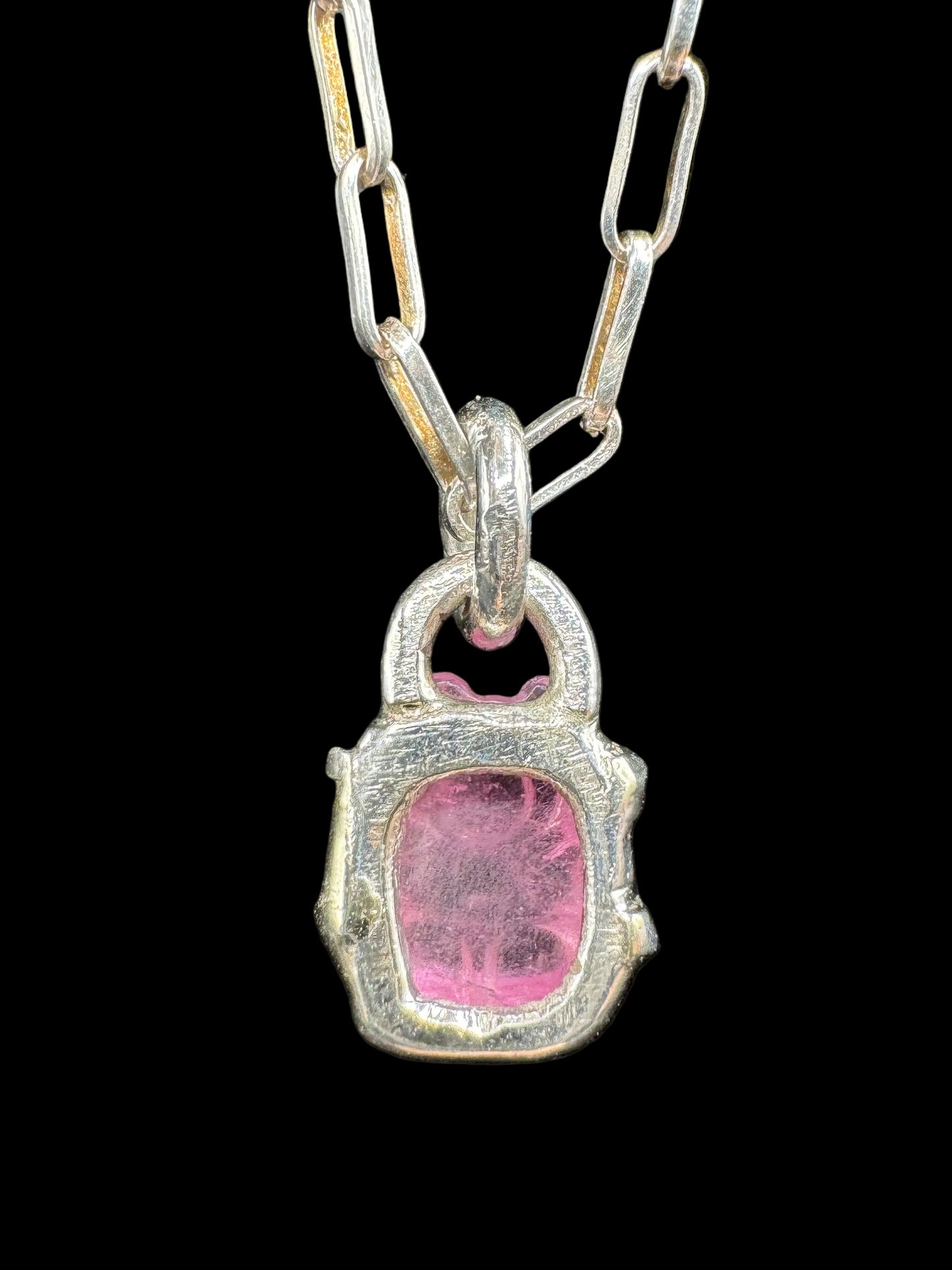 Hand Carved Pink Tourmaline Bear Charm 925 Silver Bracelet