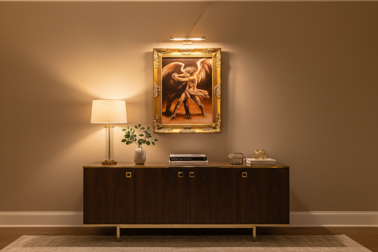 Angelic Light Against the Void — 14” x 16” Gold Framed Original Acrylic Painting