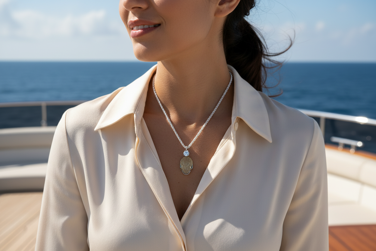 Libyan Tektite Pharaoh with Moissanite Silver Pendant