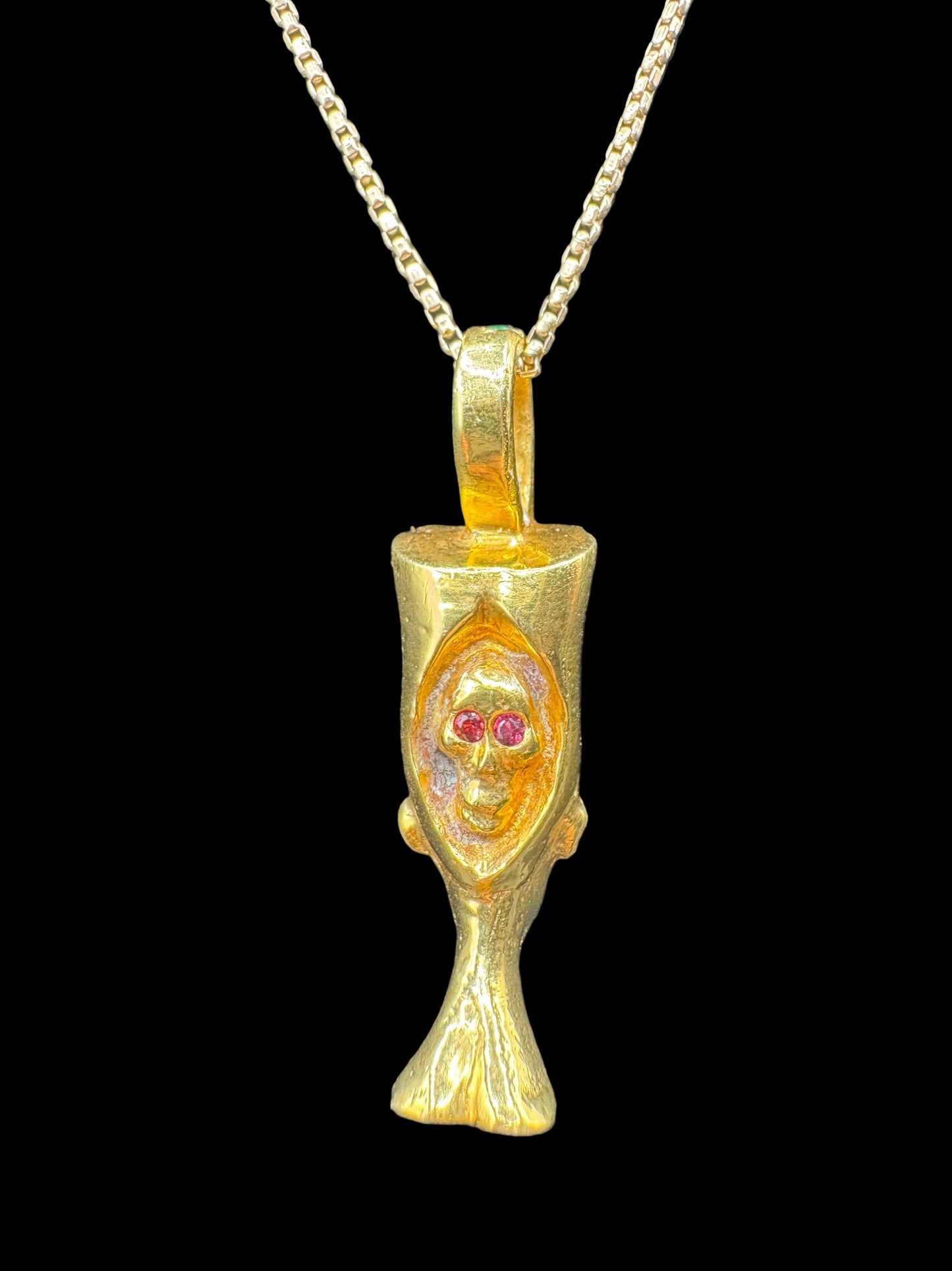 Gold-Plated Priest Pendant with Emerald & Garnet Accents – Symbol of Rebirth