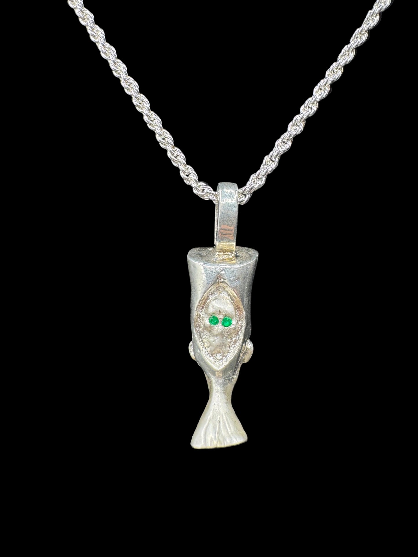 Hand-Carved Sterling Silver Egyptian Priest Pendant with Gemstone Headpiece & Rebirth Symbolism