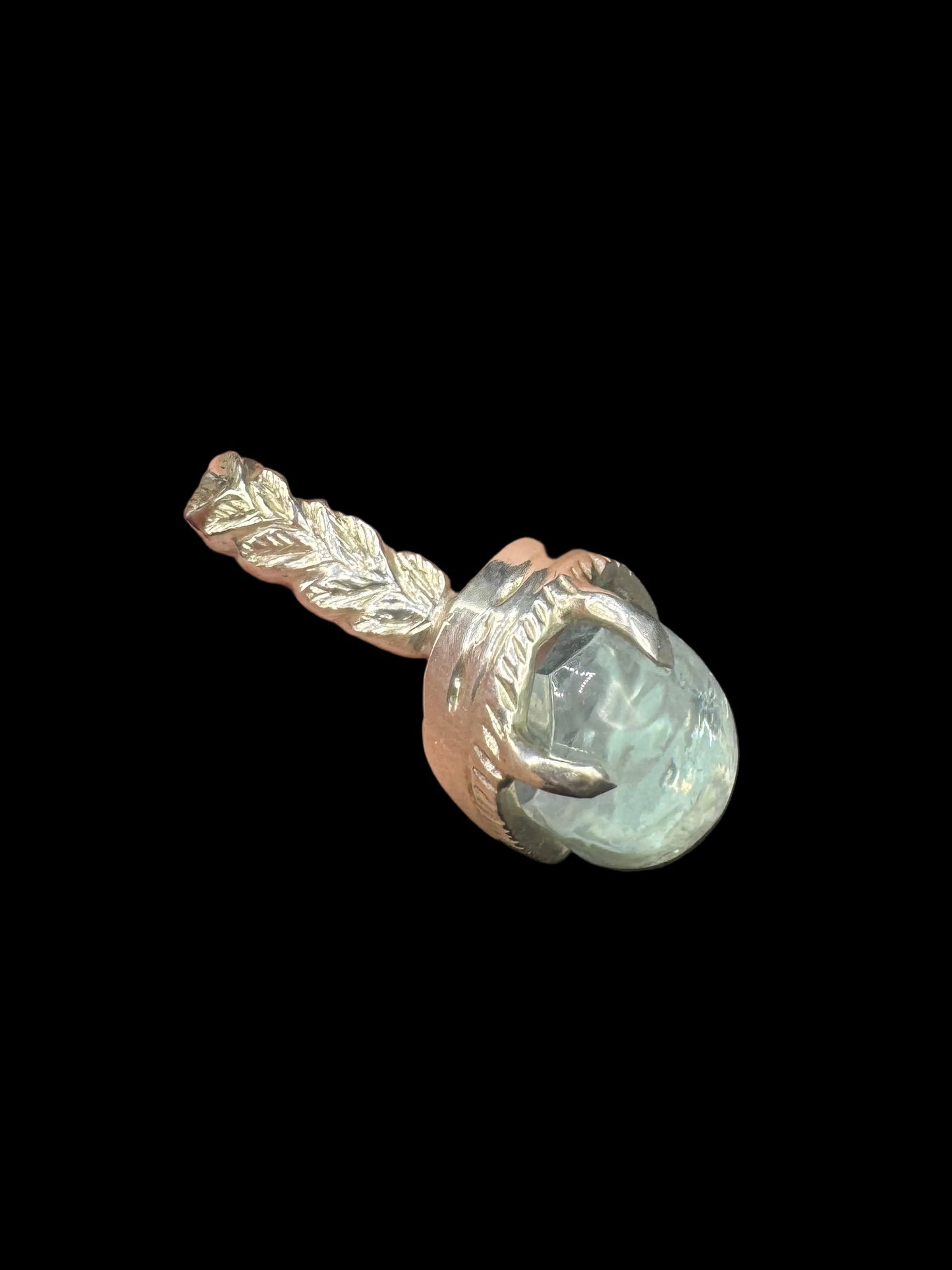 Aquamarine Cabochon Reverse Intaglio Flower 925 Silver Ring Size 7.5