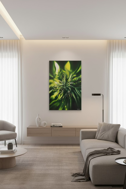 Original Cannabis Flower Oil Painting — 24inch x 36inch Contemporary Botanical Abstract