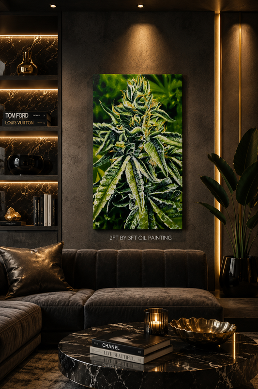 Original Cannabis Oil Painting — 24inch x 36inch Hyperreal Botanical Fine Art