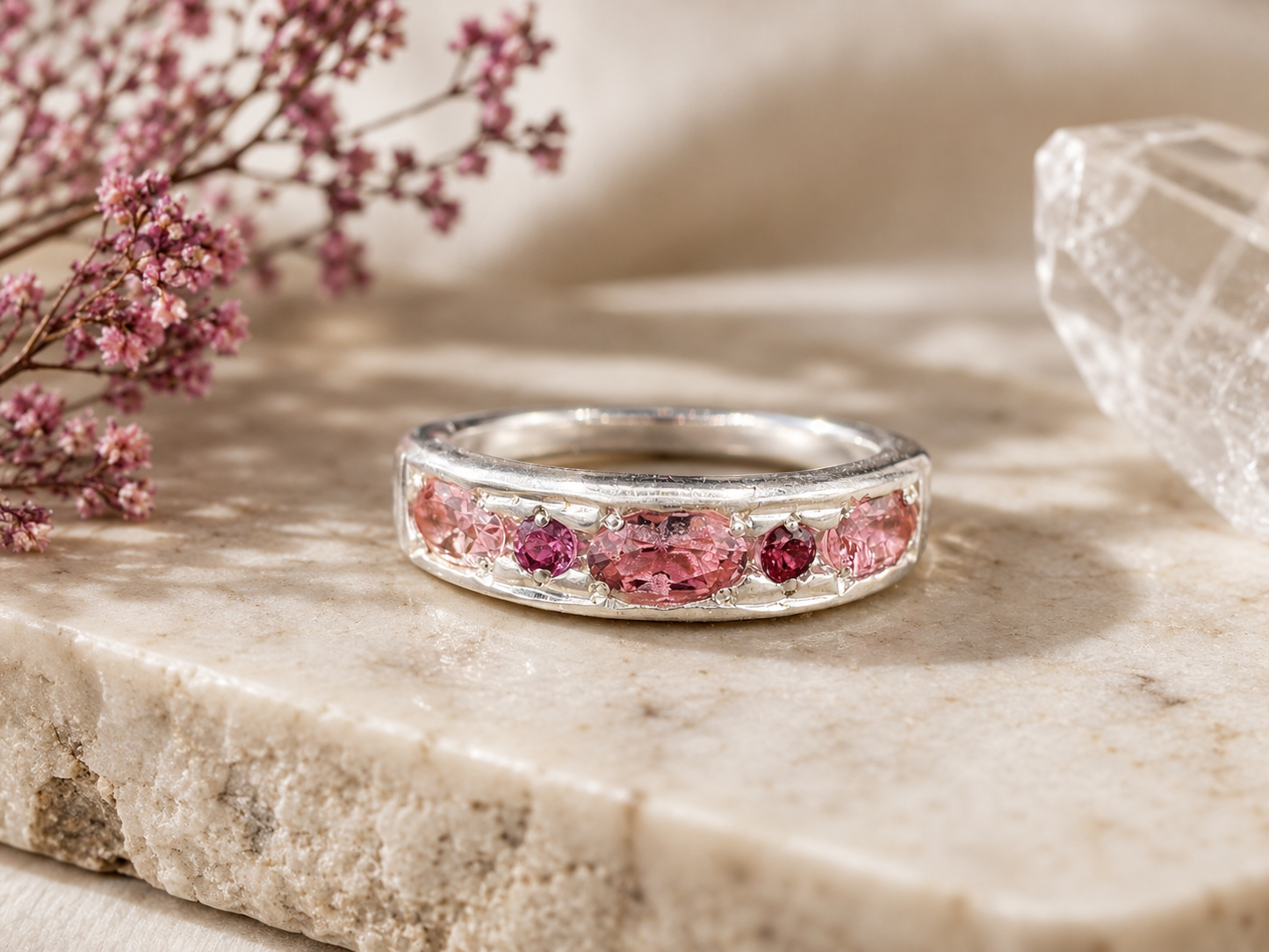 Pink Tourmaline Size 7 Ring in 950 Silver | Handmade Artisan Gemstone Ring | Orfinart